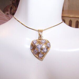 Sterling Silver Vermeil Cubic Zirconia CZ Witches Heart Pendant on 22" Box Chain